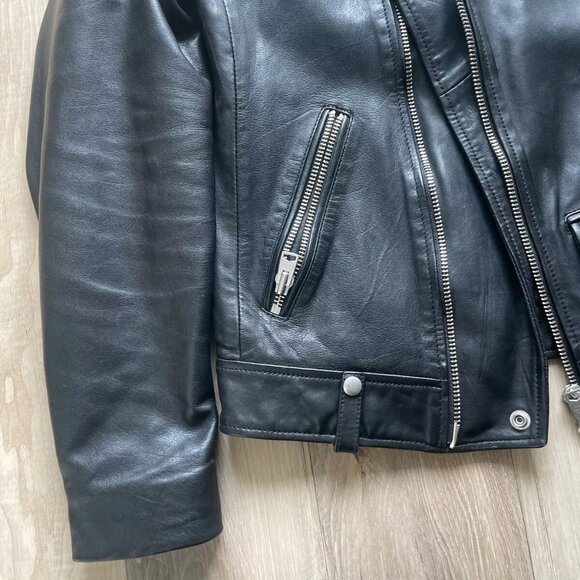 AllSaints  Men’s Brett Leather Double Rider Jacket  Size S Black Moto Motorcycle - Picture 10 of 13